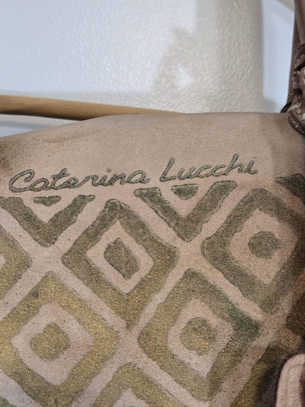 Caterina Lucchi Italian Leather Tote - Geometric & Floral Gold Detail - Picture 2 of 11